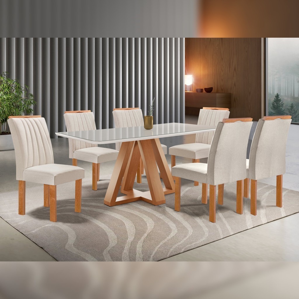 Conjunto Mesa Tampo Smart Plus Vidro Kyra 170cmx90cm 6 cadeiras Arizona Cinamomo/Off White/Suede Bege em Oferta na Shopee