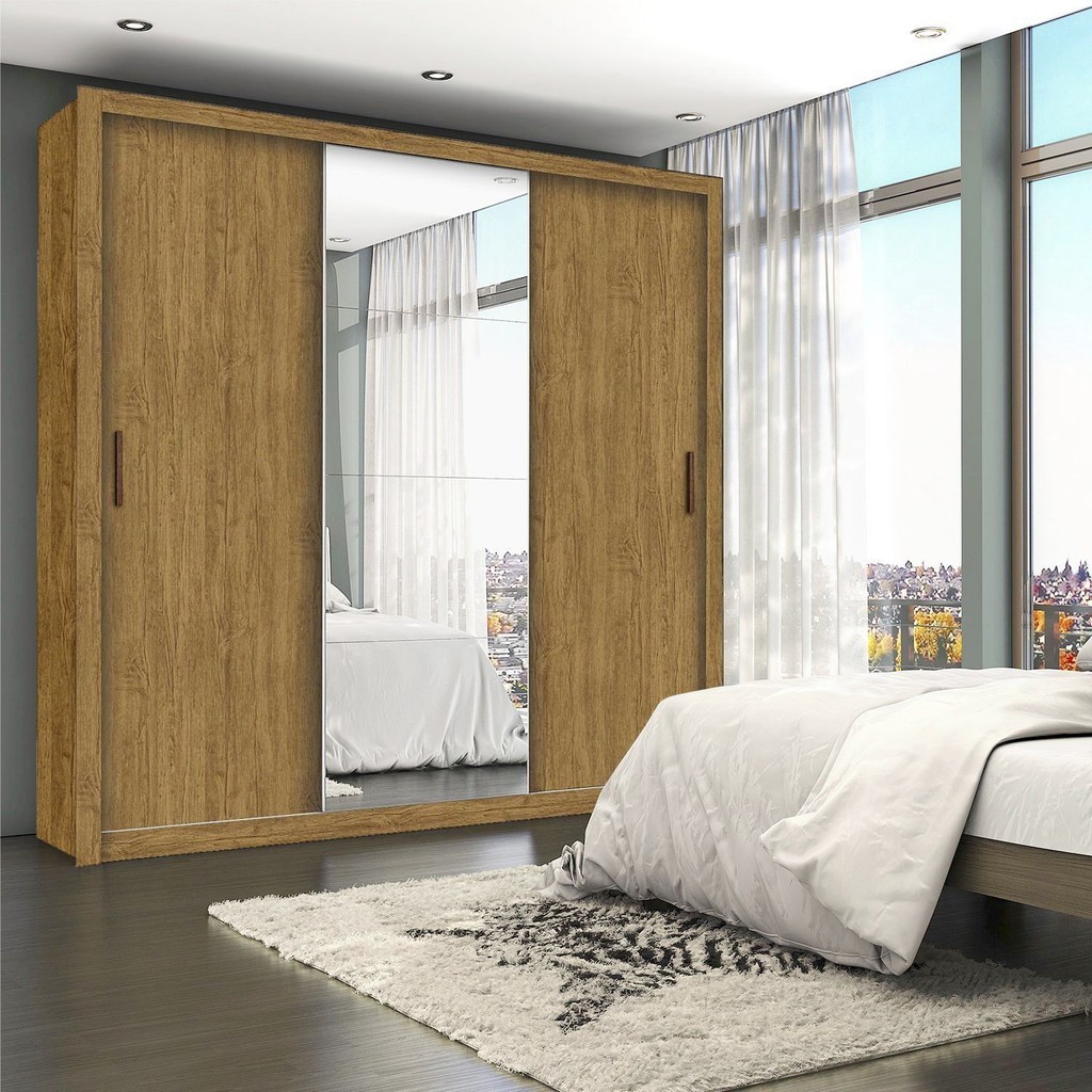 Guarda-roupa Casal 4 Espelhos 3 Portas de Correr 4 Gavetas Max Plus Espresso Móveis Cinamomo - Home & Living