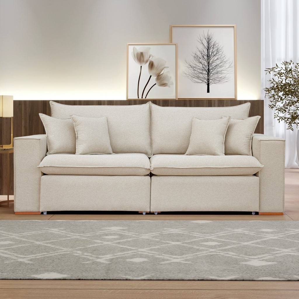 Sofá Retrátil 200cm Barcelona Linho  Linho Cru - Home & Living