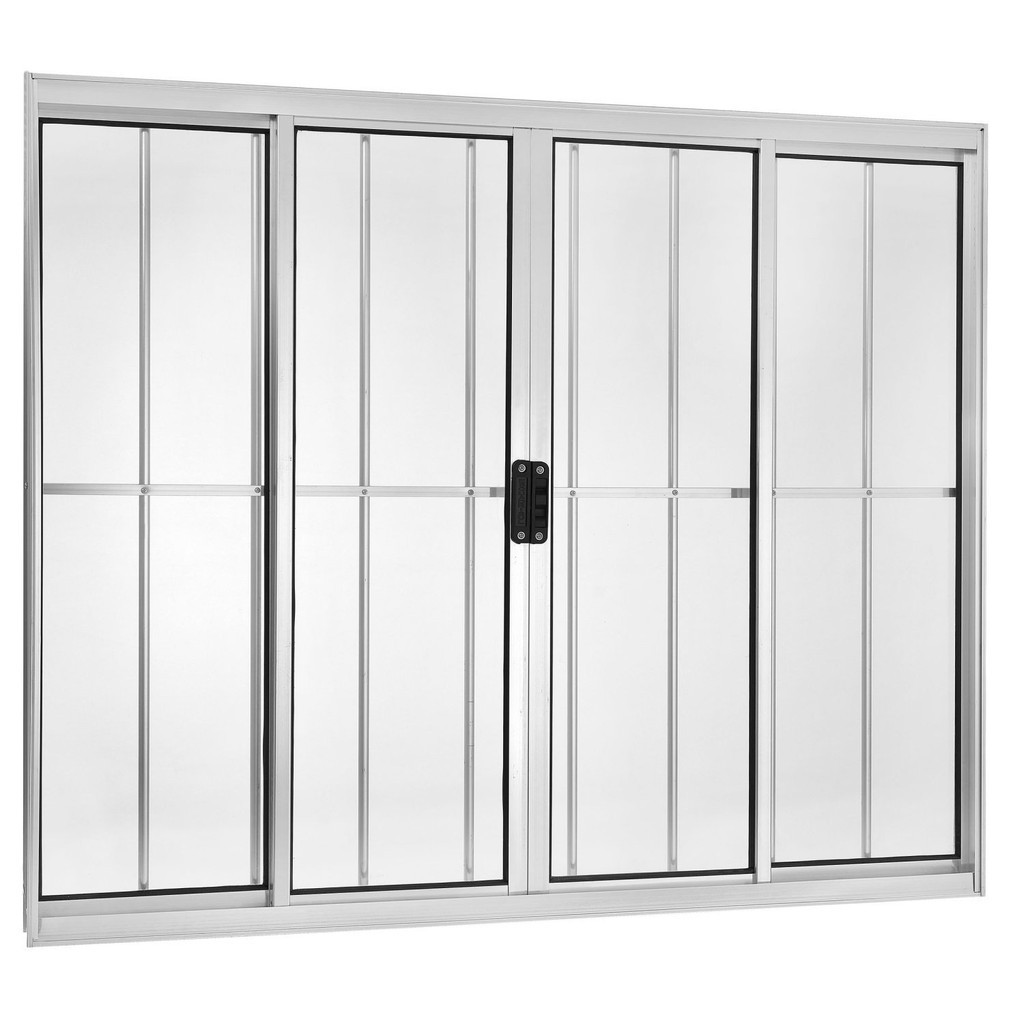 Janela de Alumínio de Correr 100x120cm com Grade 4 Folhas Central Ecosul Esquadrisul Brilhante - Home & Living