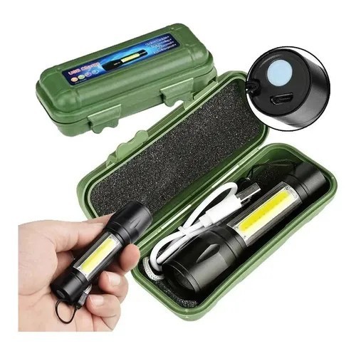 Kit Com 2 Mini Lanterna Multi Funcao 2 Em 1 Tática Com Led E Zoom Recarregável Usb