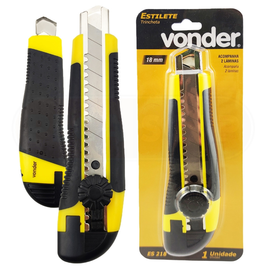 Estilete Cabo Emborrachado Vonder Para Lâminas De 18mm P/ Corte Preciso