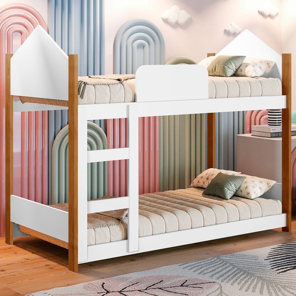 Beliche Magia com Escada e Grade de Proteção Branco/Grenat - Gabrielli Móveis - Home & Living