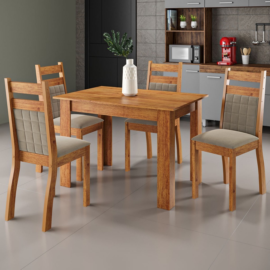 Mesa de Jantar 4 Lugares Malbec Mel/Perola - Viero Móveis em Oferta na Shopee