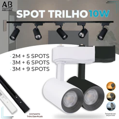 Trilho Spot LED para trilho + Trilho + Conector Preto e Branco 10W 360° |Luz Branca, Neutra e Amarela | Bivolt 110V-220V