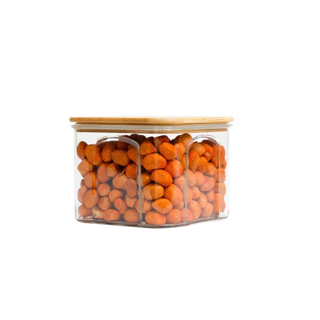 Pote acrílico 650ml com tampa bambu hermético quadrado - Tud - Home & Living