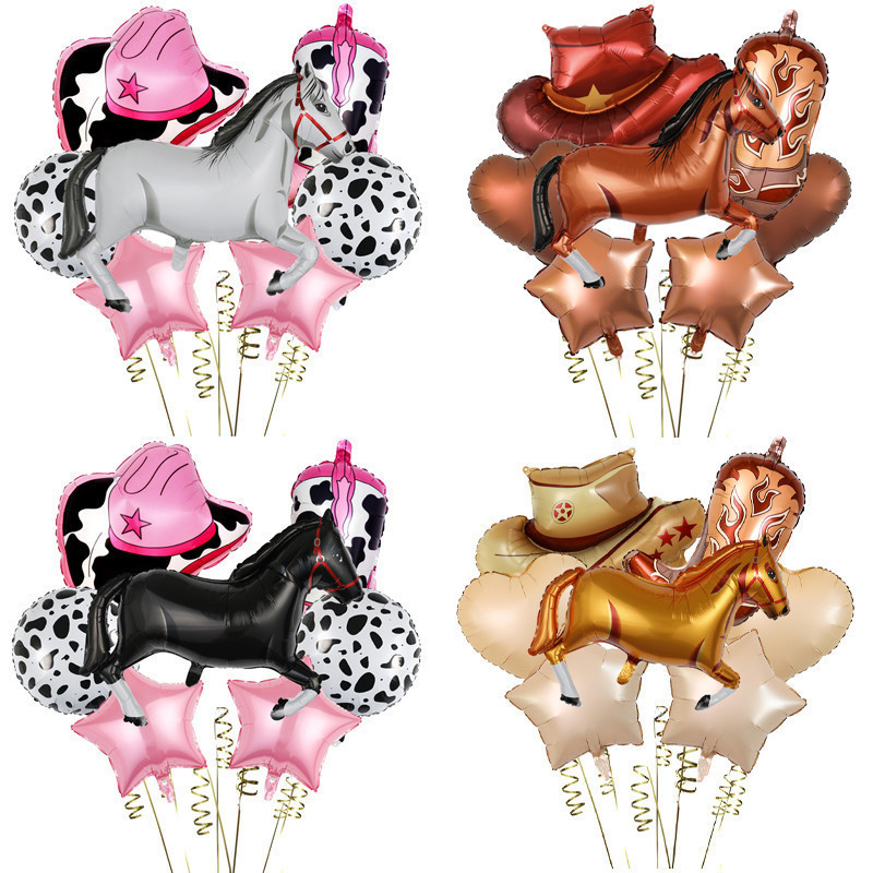Novo 7 Pçs Ocidental Cowboy Festa Filme De Alumínio Balão Conjunto Chapéu Botas Aniversário Tema em Oferta na Shopee
