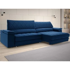 Sofá de Duplo Molejo com Carregador USB, Retrátil e Reclinável Viena 2,50m Veludocristal Azul Marinho- NETSOFAS