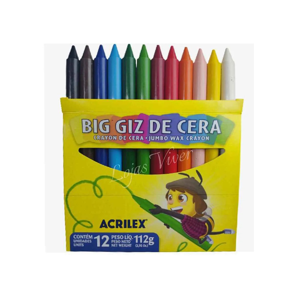 BIG GIZ DE CERA ACRILEX 12 CORES SORTIDAS