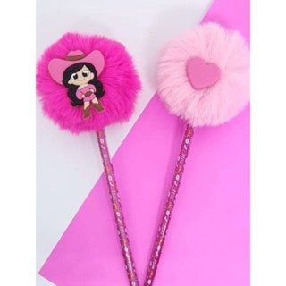 02 Lapis Pompom lápis de escrever duas peças aplique boiadeira papelaria material escolar menina presente em Oferta na Shopee