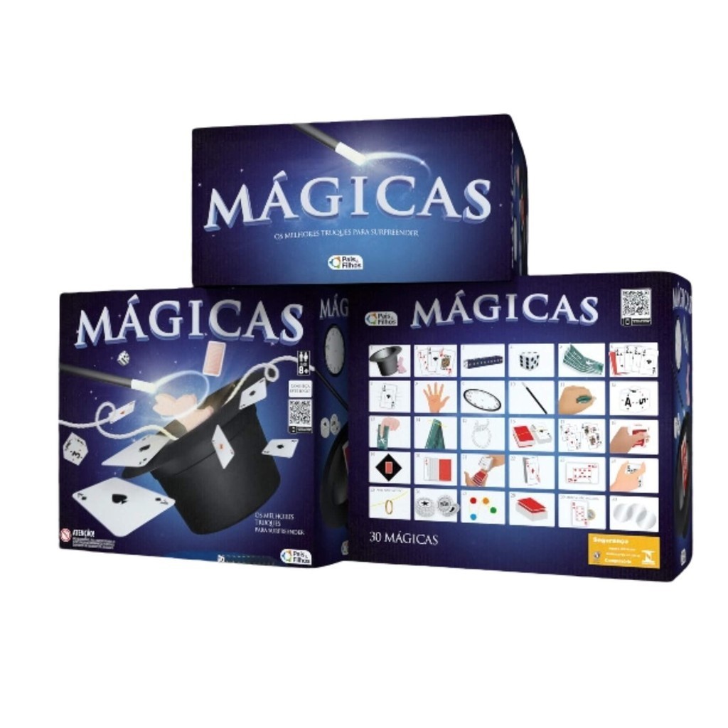 Kit Mágicas Melhores Truques para Surpreender 30 Truques Cartola e Varinha Pais e Filhos - 7282-1