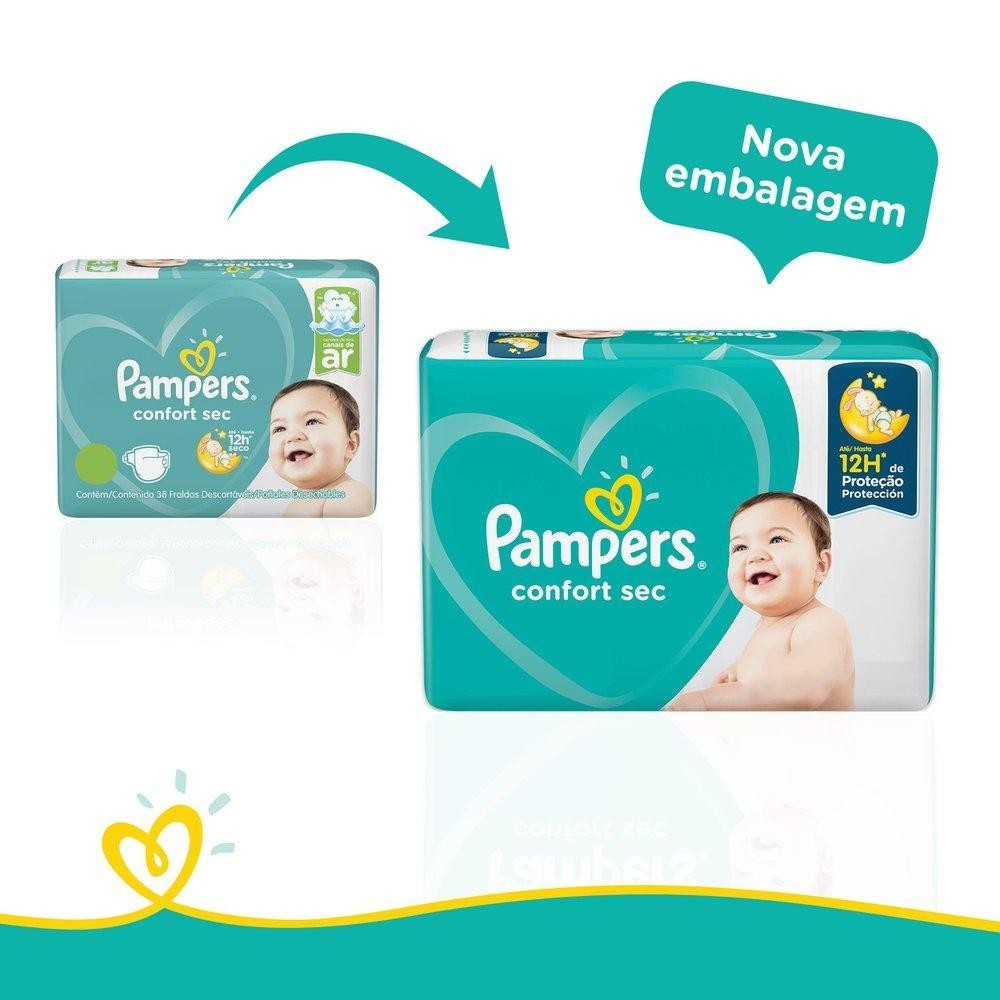 Detalhes do Kit Fralda Pampers Confort Sec Super Tamanho M com 140 unidades