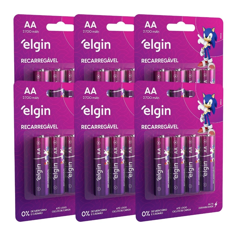 24 Pilhas Recarregável Aa Pequena 2700mah 6 Cartela Elgin em Oferta na Shopee