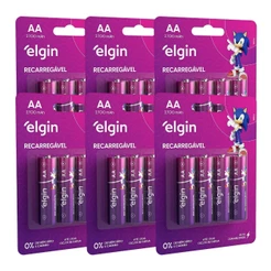 24 Pilhas Recarregável Aa Pequena 2700mah 6 Cartela Elgin