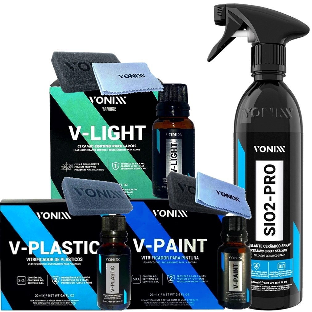 Kit Vitrificação Vonixx Vitrificador de Plástico Farol e Pintura V-Plastic V-Light e V-Paint + Selante Sio2 Pro Vonixx