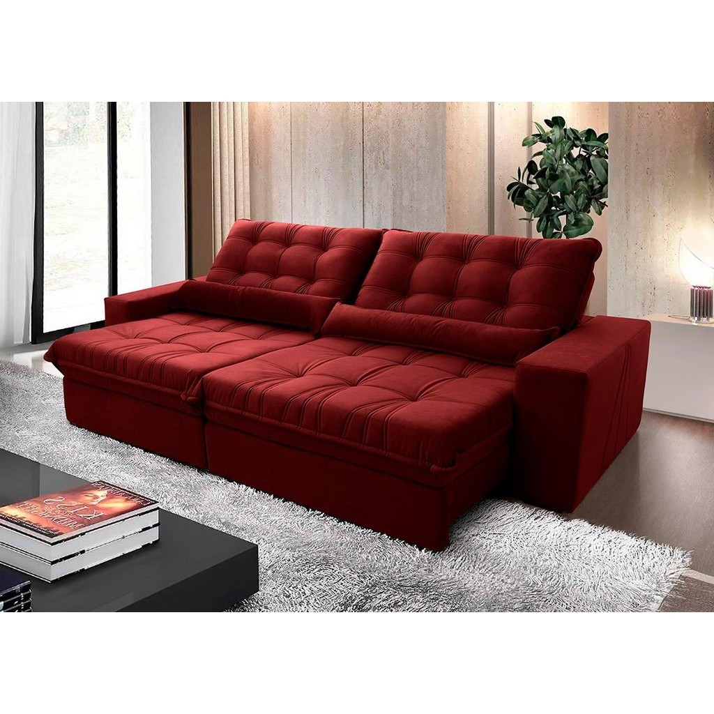 Sofá Retrátil Reclinável Zurique 2,70m Suede Velut Vermelho  Molas no Assento - King House em Oferta na Shopee