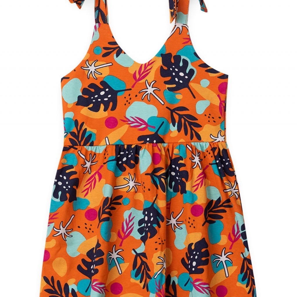 Vestido Feminino Infantil Verão Folhagem Laranja em Oferta na Shopee