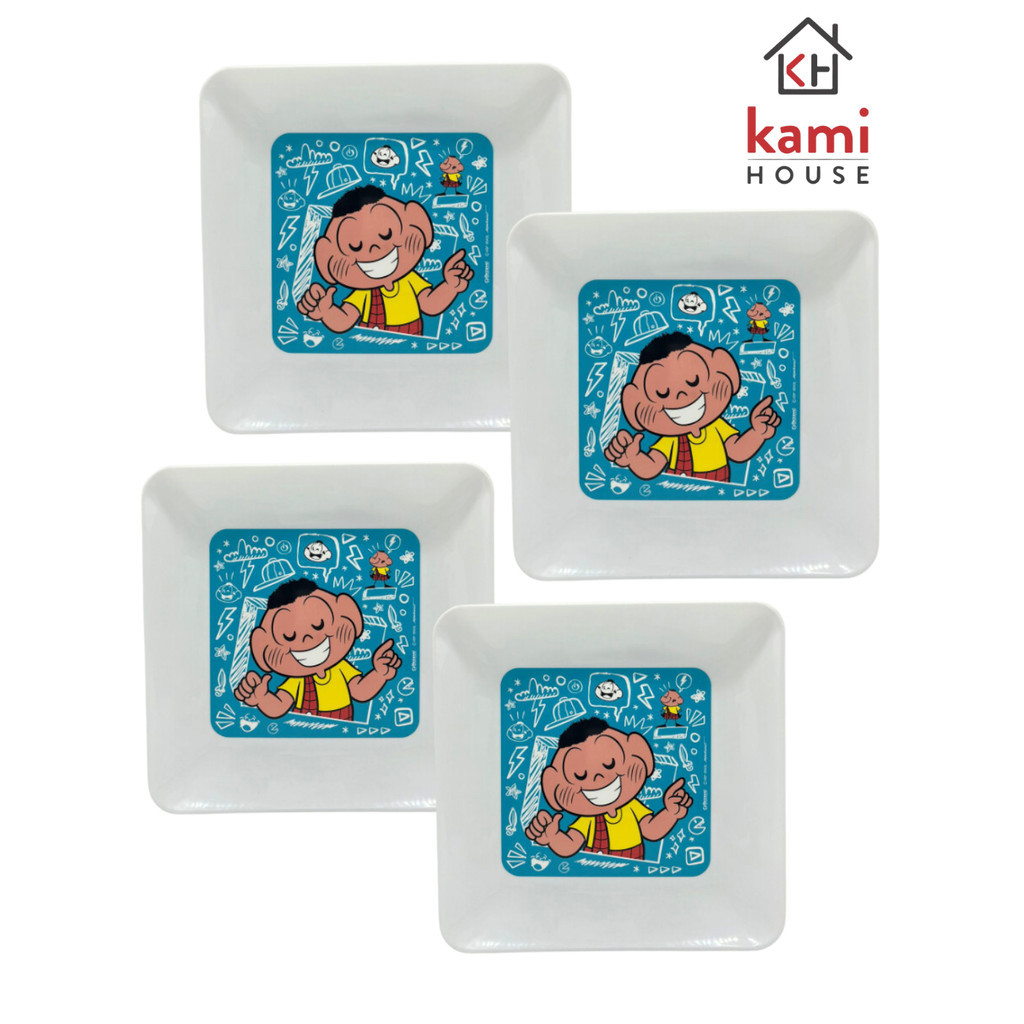 Kit 4 Pratos Quadrados Cascão - Turma da Mônica