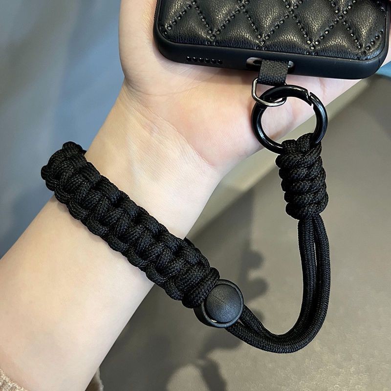 [PYDM] Cordão de Pulso Preto para Telefone Celular Cordão de Pulso Curto com Alça Trançada Ajustável Fashionable All-Match Outdoor Sports Anti-Lost Wrist Strap Clip Forte Resistente a Choques