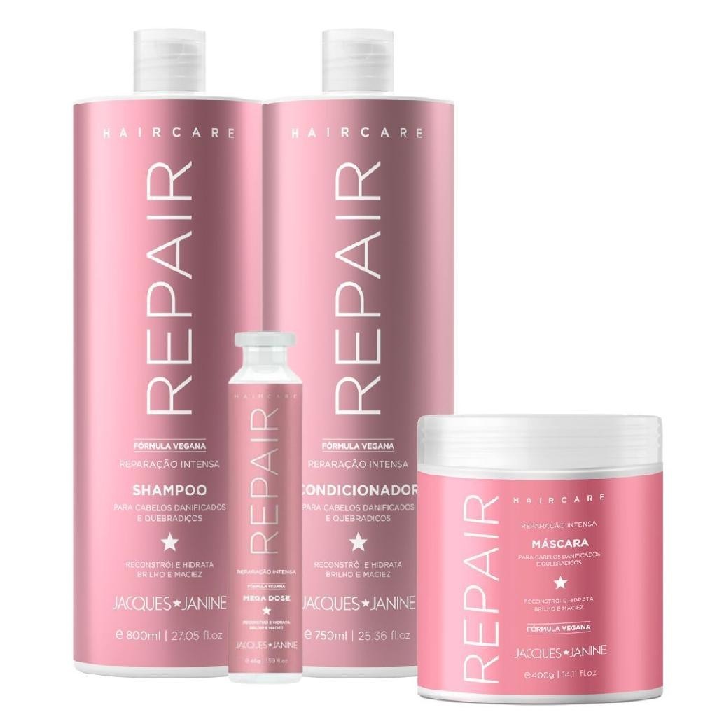Kit Jacques Janine Hair Care Repair Shampoo 800ml Condicionador 750ml Máscara 400g Ampola 45g em Oferta na Shopee