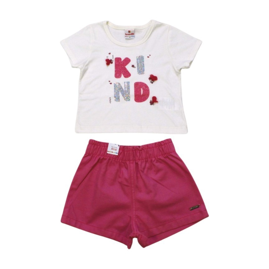 Conjunto Feminino Blusa Cropped Kind e Shorts Sarja 41879 - Brandili