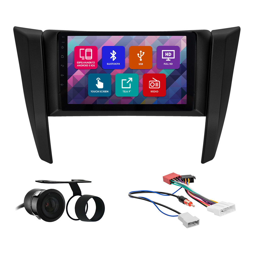 Kit Multimídia 9 Pol Frontier 2017 2018 2019 2020 2021 2022 2023 Espelhamento Android Ios 2 Din Preto Camera Ré em Oferta na Shopee