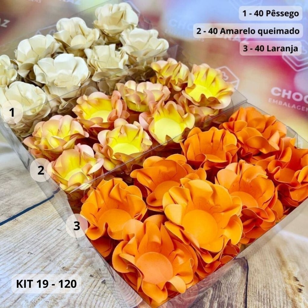 KIT 120 Forminhas Para Doces Finos PESSEGO + AM QUEIMADO + LARANJA - Home & Living