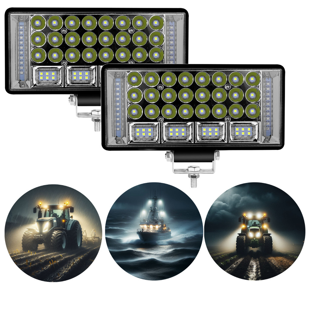Par Farol De Led Retangular Com Strobo Para Colheitadeira Trator Caminhão Jeep 4x4 204w