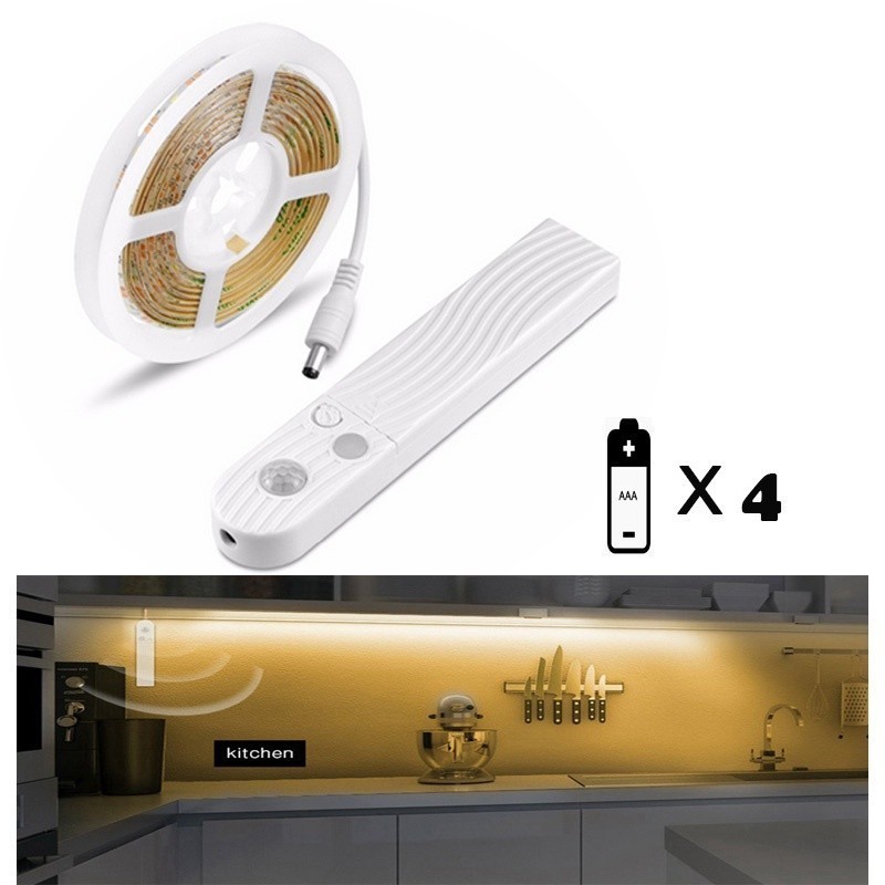 Fita Led Com Sensor Sem Fio Led Luz Do Armário 3 M 5V Bateria Fita Sob Cama Decoração Do Lâmpada