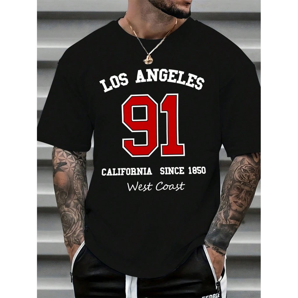Camiseta Masculina Streetwear 100% Algodão Estampada Los Angeles California Camisa Unissex Premium