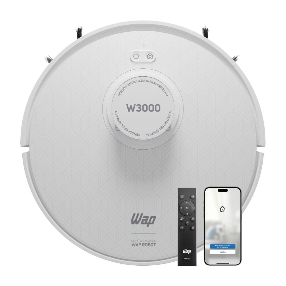Robô Aspirador de Pó WAP ROBOT W3000 Varre Passa Pano MOP Agenda Limpeza com Controle e APP