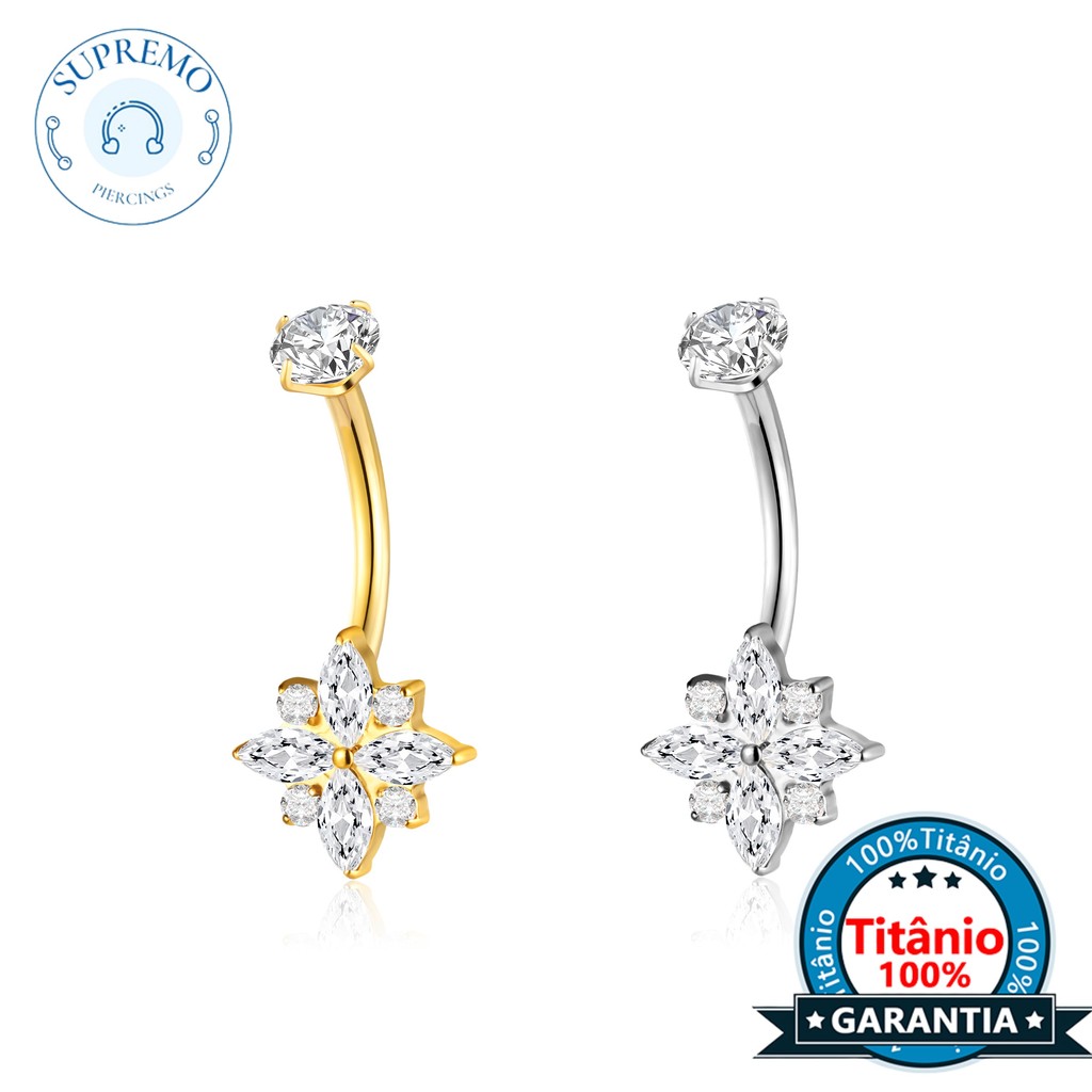 Piercing Banana Umbigo Titânio Flor Zircônia Cravejada em Oferta na Shopee
