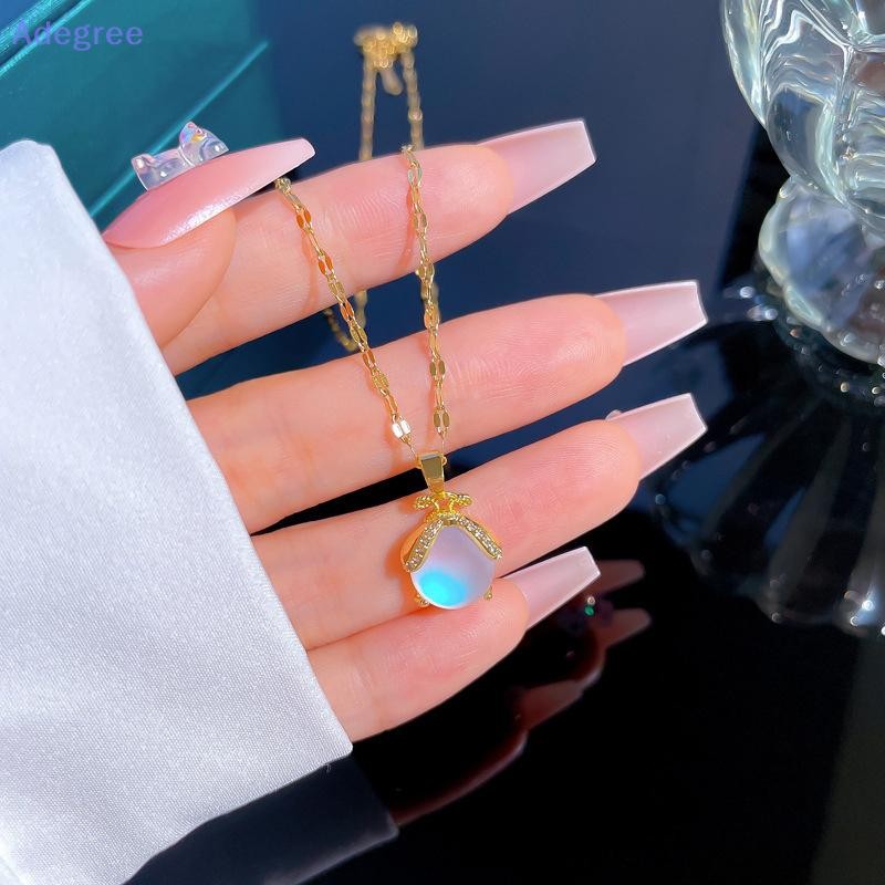 Adegree Titânio Aço Lua Pedra Colar Aurora Abelha Micro-Incrustado Feminino Clavícula Corrente Novo