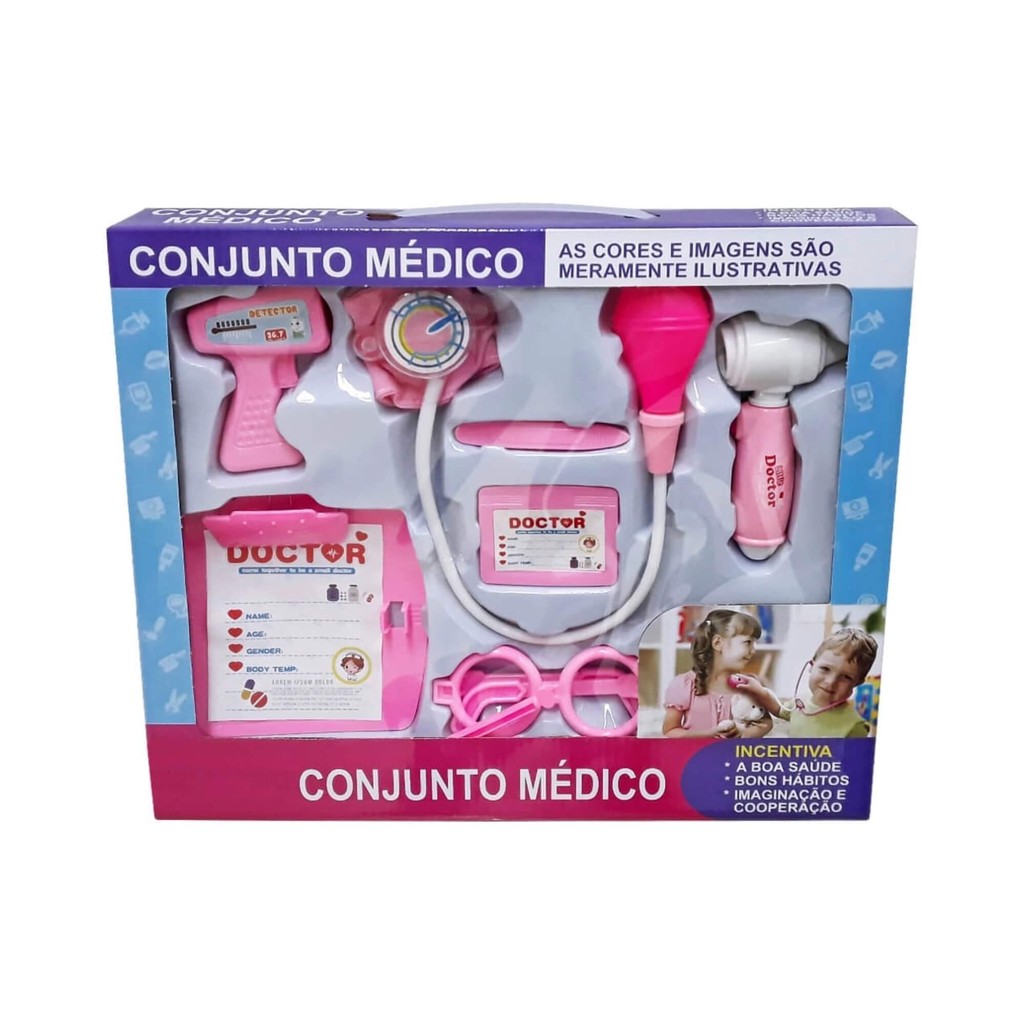 Kit Médico Infantil Rosa Brinquedo Didático c/ Luzes Pequena Doutora Fênix - XMK-644R - Mom & Baby