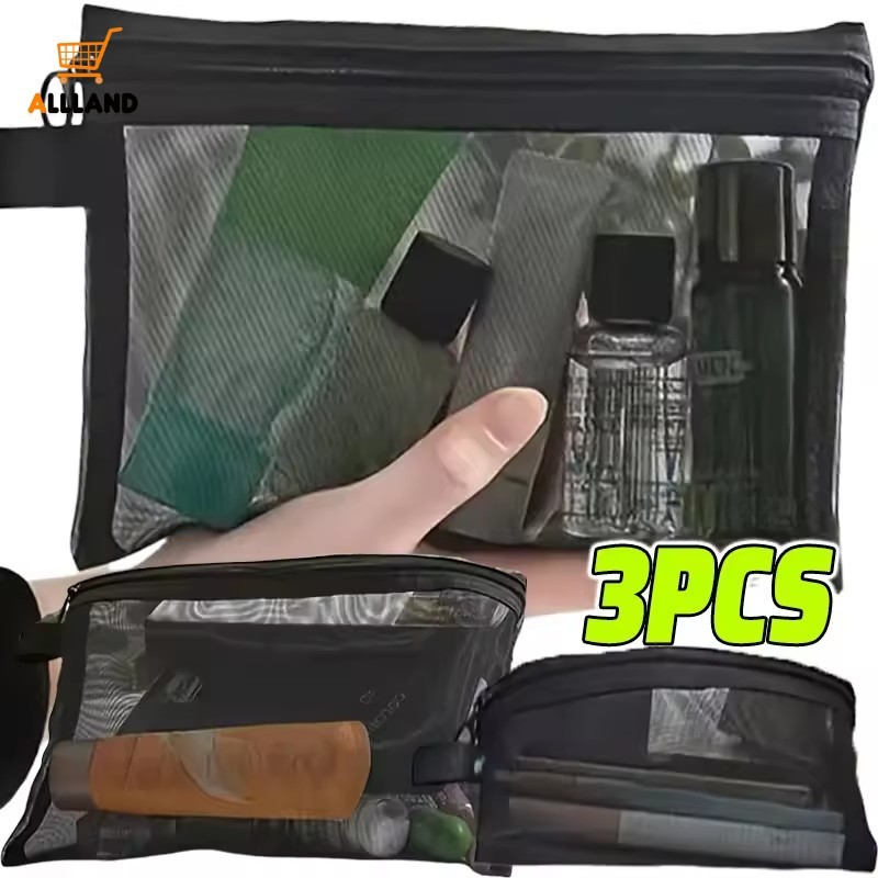 Estojo De Beleza Transparente De Malha Pequena , Média E Grande-Bolsa De Cosméticos Feminina Organizador De Higiene Pess