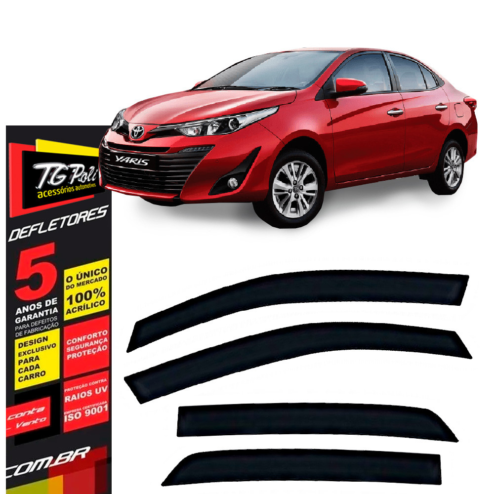Calha de Chuva Toyota Yaris Sedan 2018 a 2025 TG Poli Defletor 4 portas Protetor Janelas Fumê em Oferta na Shopee