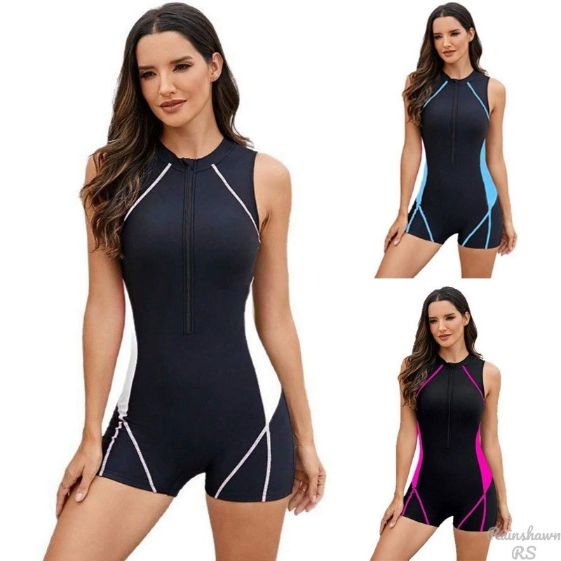 RS|Maio Feminino Praia Senhoras Maio Plus Size de Manga Curta de Uma Peça Boxer Surf Zíper Maio Natação Maiô Feminino em Oferta na Shopee