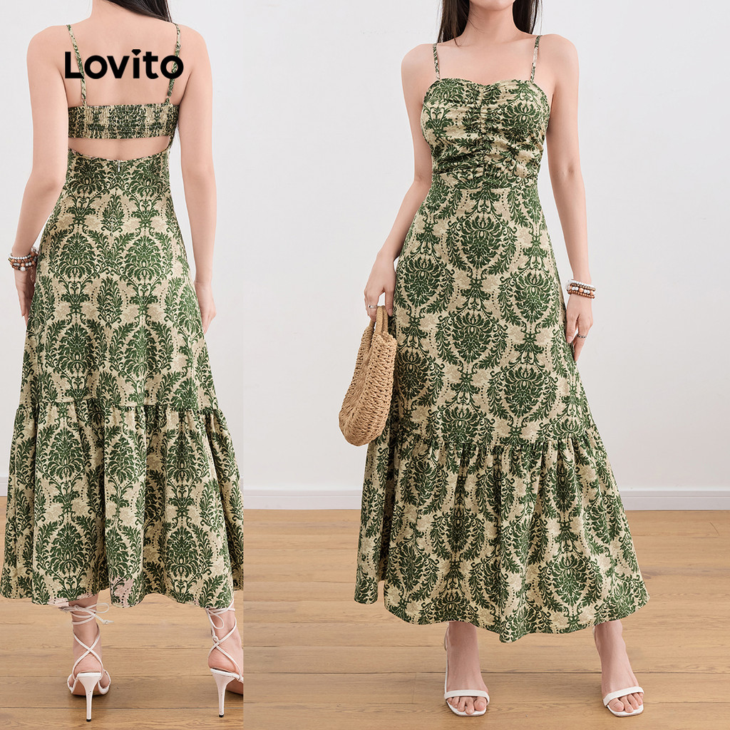 (Trendy) Lovito Vestido De Verão Boho Paisley Com Babados E Bainha Franzida Para Mulheres L109MD122
