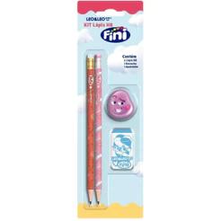 Kit Material Escolar Fini 4 Peças Papelaria Fofa Com 2 Lápis + Borracha + Apontador