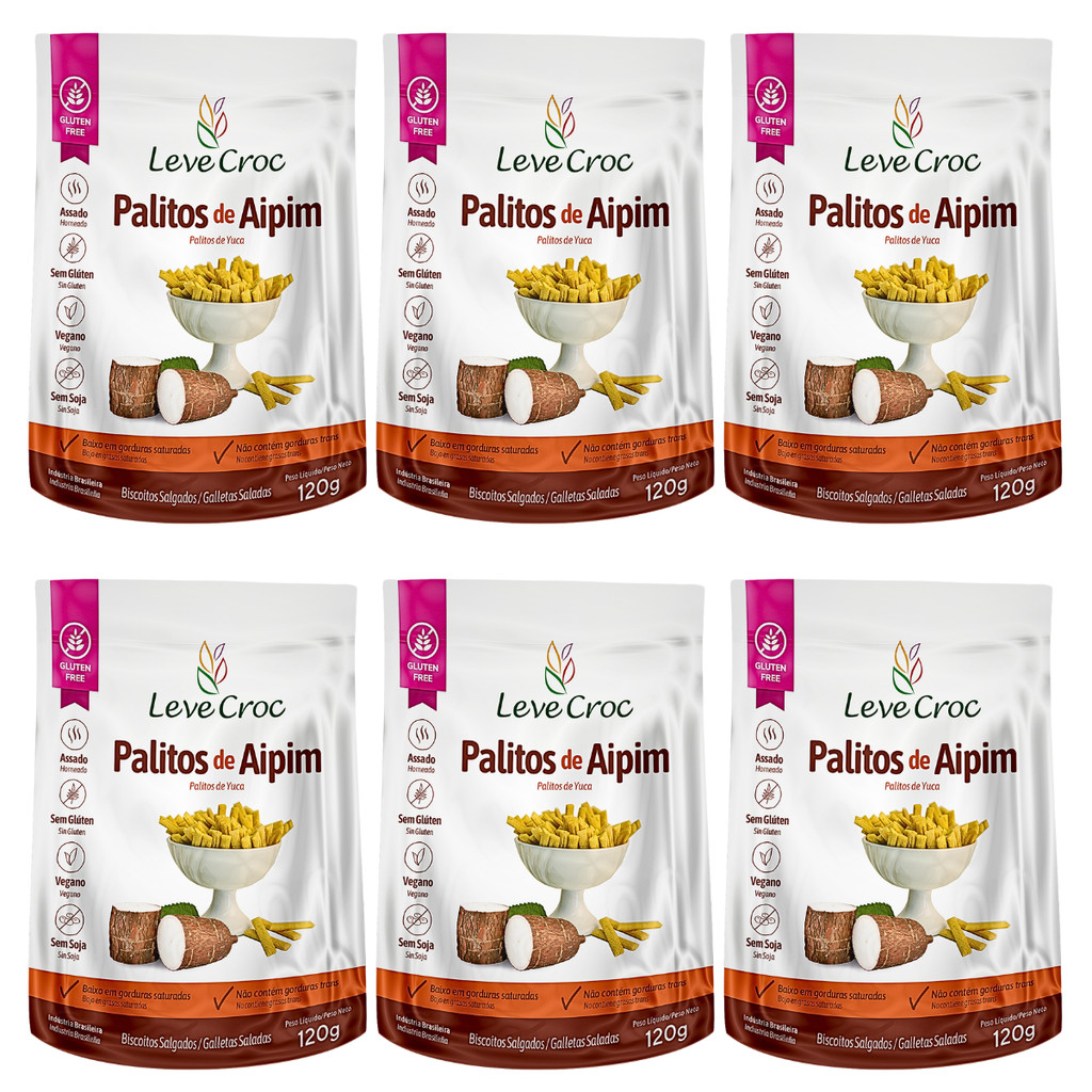 Kit 6 Biscoito Palito Salgado De Aipim 120g - Leve Croc