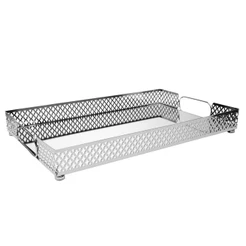 Bandeja Decorativa Marbella com Espelho 38x24cm Prateada Metal Wolff Decoração Casa