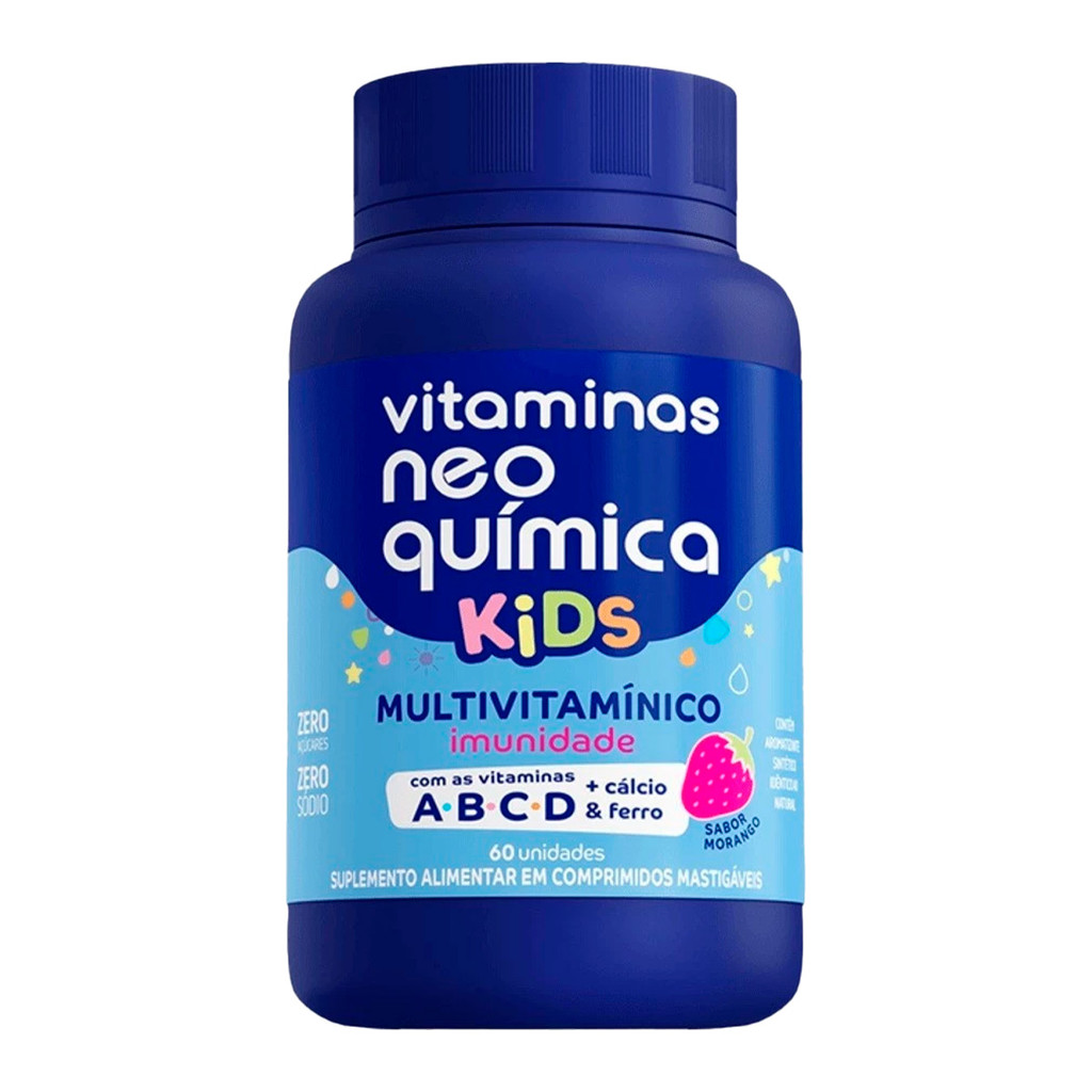 Vitaminas Neo Kids Morango Mastigável c/ 60cpr em Oferta na Shopee