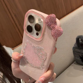 Coreano 3D Diamante Olá Kitty Glitter Bling Caso De Telefone Para iPhone 17 15 14 Pro Max 15 16 Doce Cor Pára-Choques Bo