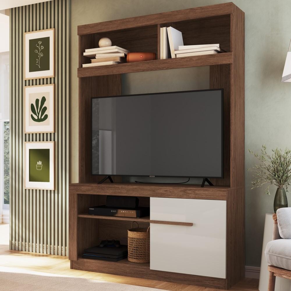 Home Theater TV 50 Polegadas 1 Porta 2 Prateleiras 270cm Marrom/Off White ES503 - Decibal Móveis em Oferta na Shopee