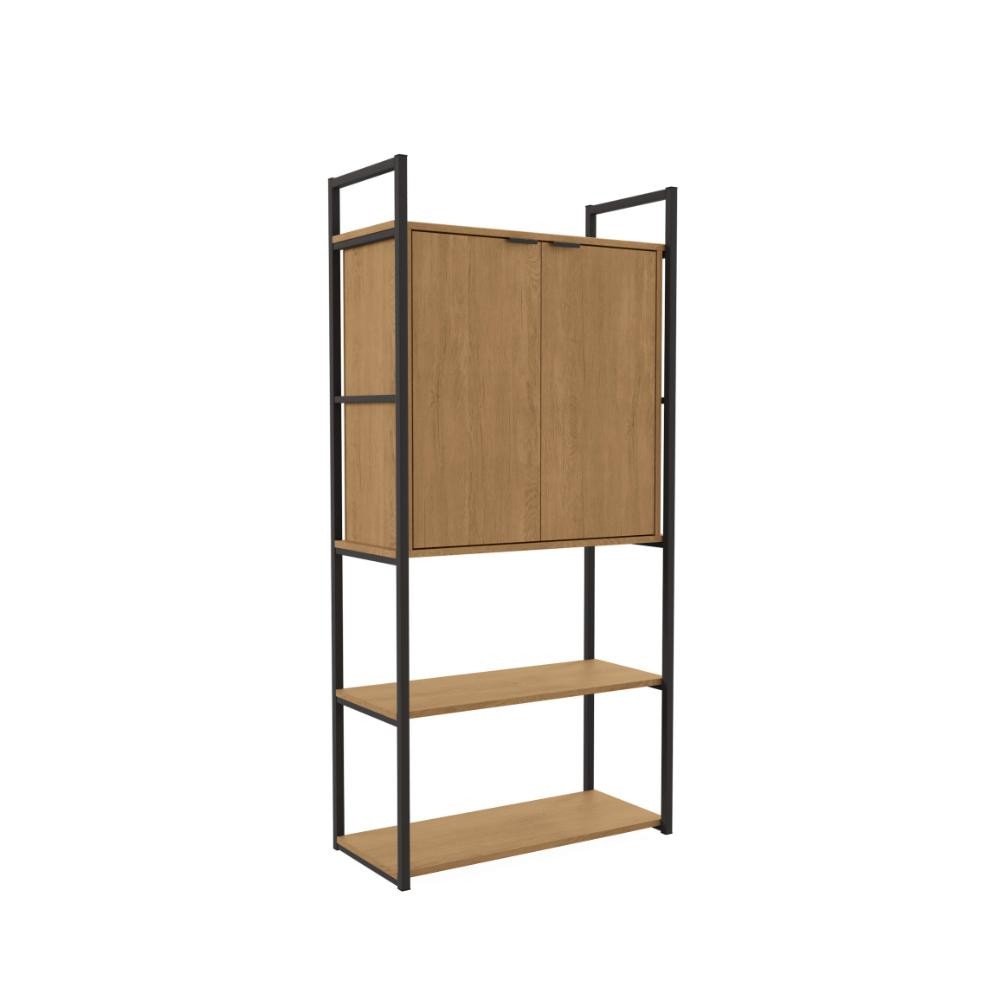 Detalhes do Estante Multiuso 5 Prateleiras 2 Portas Kappesberg Crome Industrial Freijó/Preto Fosco