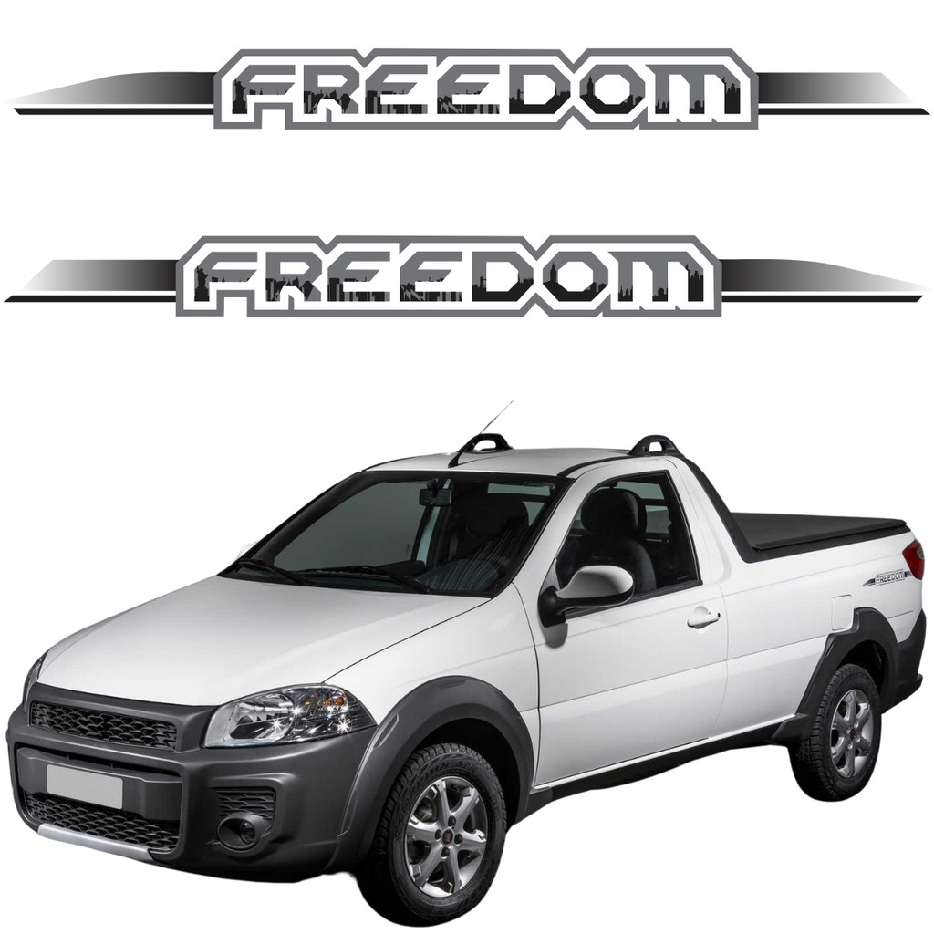 Kit Par Adesivo Lateral Emblema Fiat Strada Freedom 2018 2019 2020 2021 Preto