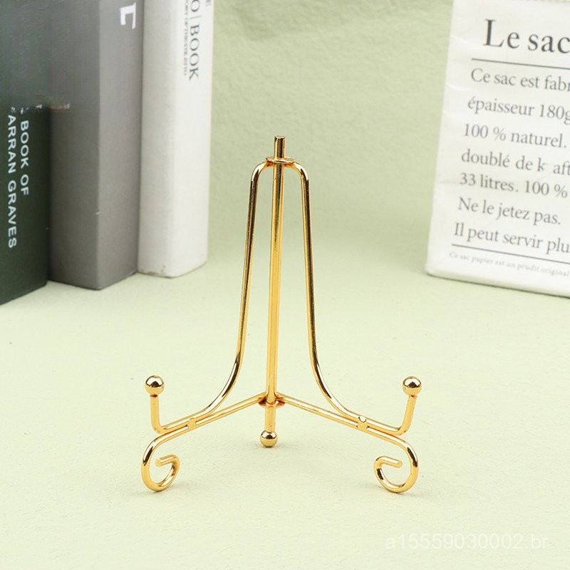 Estante de exibição de ferro dourado com placa de Base de foto decoração de moldura de tigela QVAU
