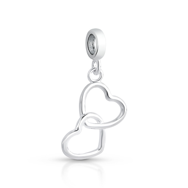 Berloque Prata 925 Pingente Par de Corações Com Garantia Compatível com todas Pulseiras Berloque