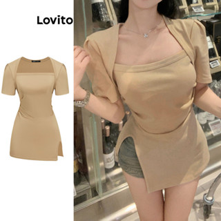 Lovito Camiseta Básica Lisa Casual Para Mulheres L76AD038