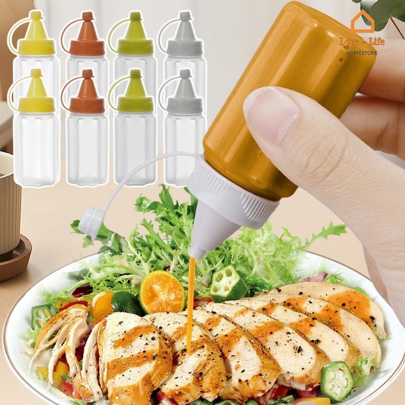 4/8Pcs Garrafas De Molho De Espremer Com Tampa À Prova De Vazamentos Mini Boiões De Tempero Vazios Dispensadores Portáteis Bento Para Salada